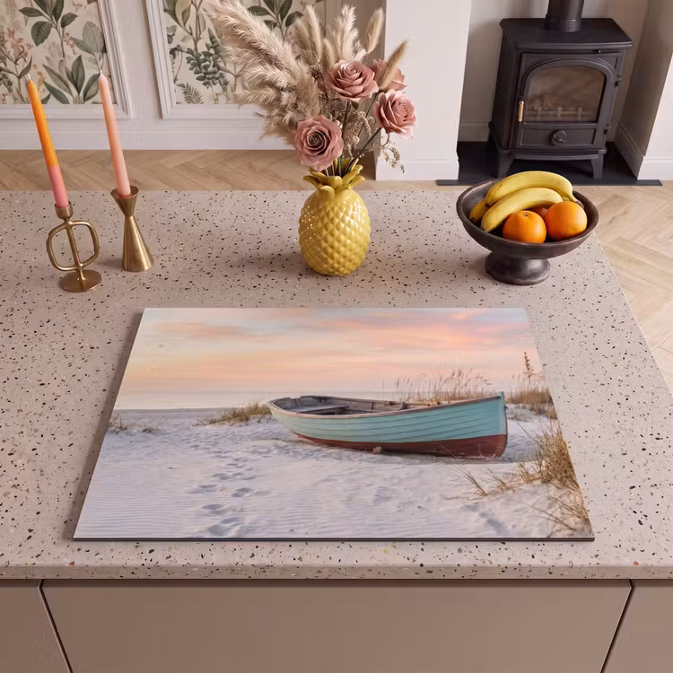 Inductie beschermer - Rustiek - Roeiboot - Zandstrand — 2