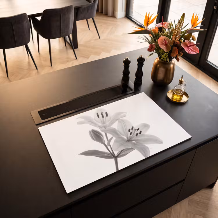 Inductie beschermer - Lelies - Elegant - Zwart - Wit — 5