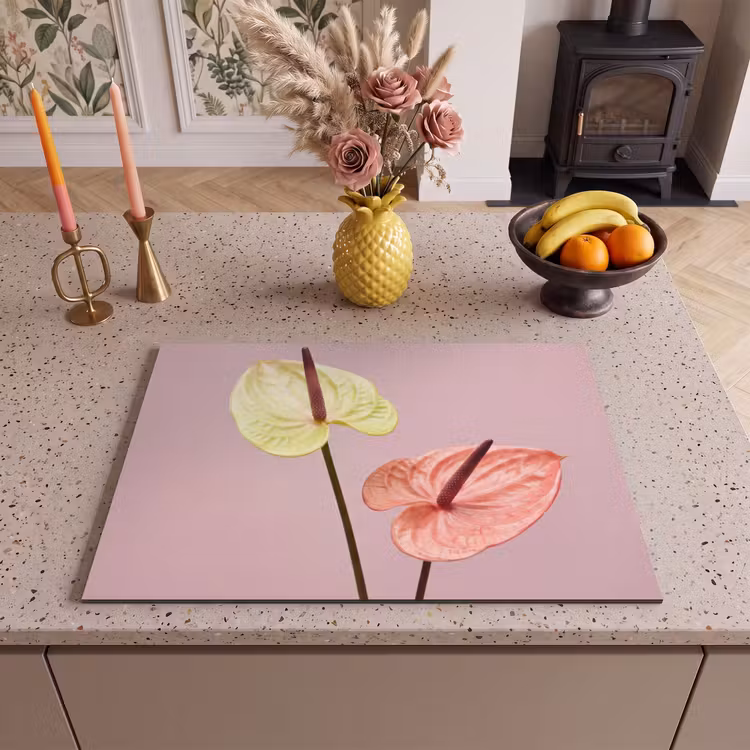 Inductie beschermer - Bloemen - Anthuriums - Geel - Roze — 2