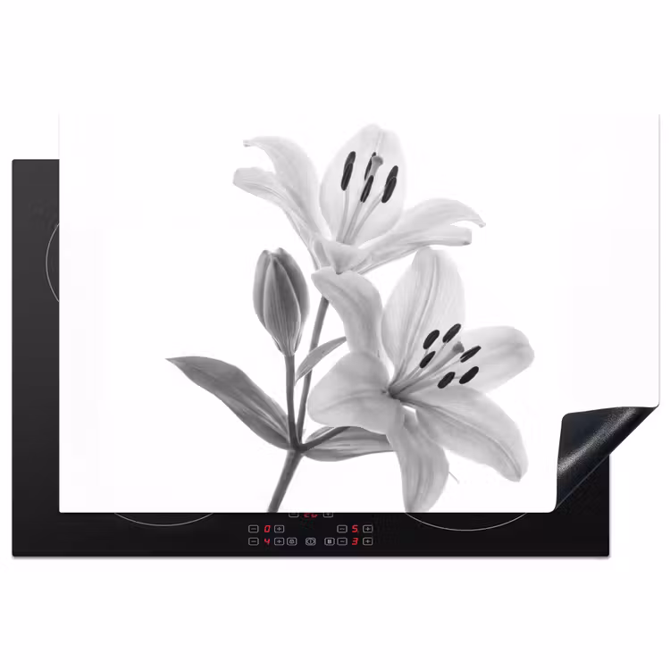 Inductie beschermer - Lelies - Elegant - Zwart - Wit — 1