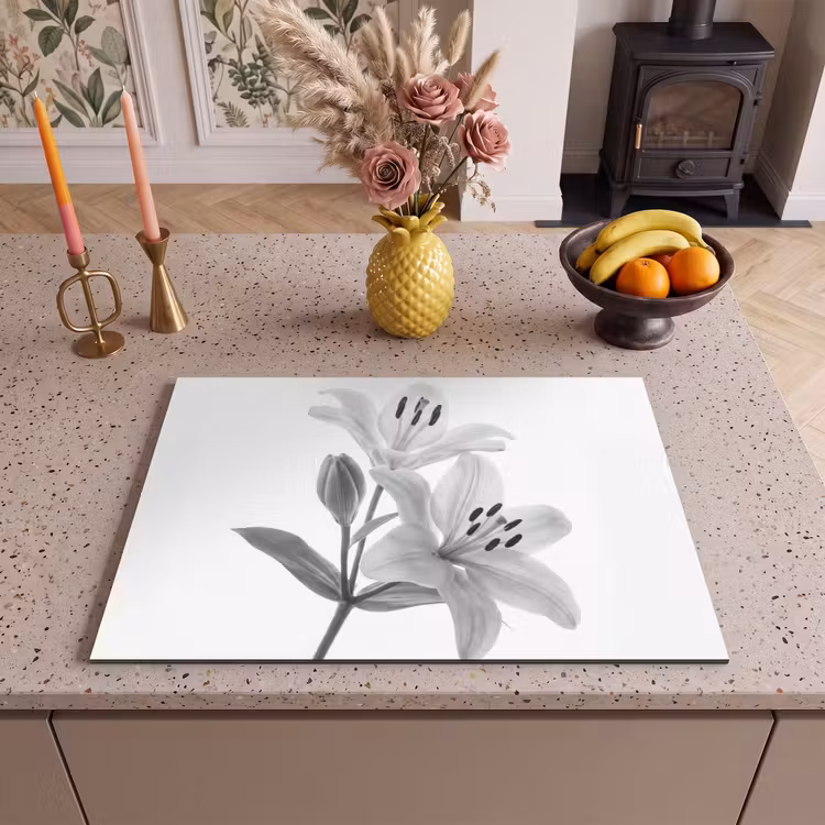 Inductie beschermer - Lelies - Elegant - Zwart - Wit — 2