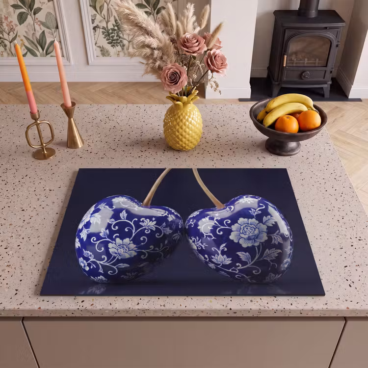 Inductie beschermer - Porselein- Kersen - Delfts - Blauw — 2