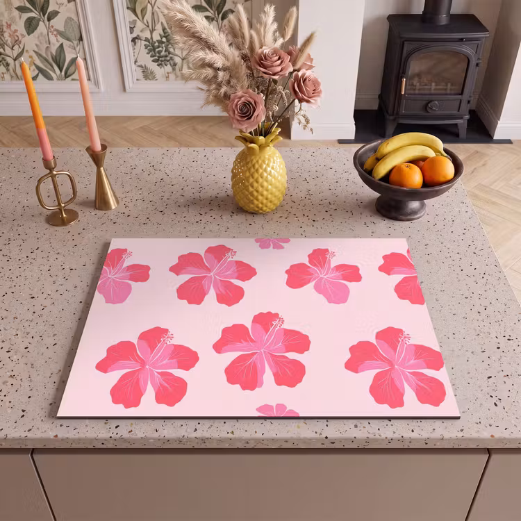 Inductie beschermer - Hibiscus - Bloemen - Roze — 2