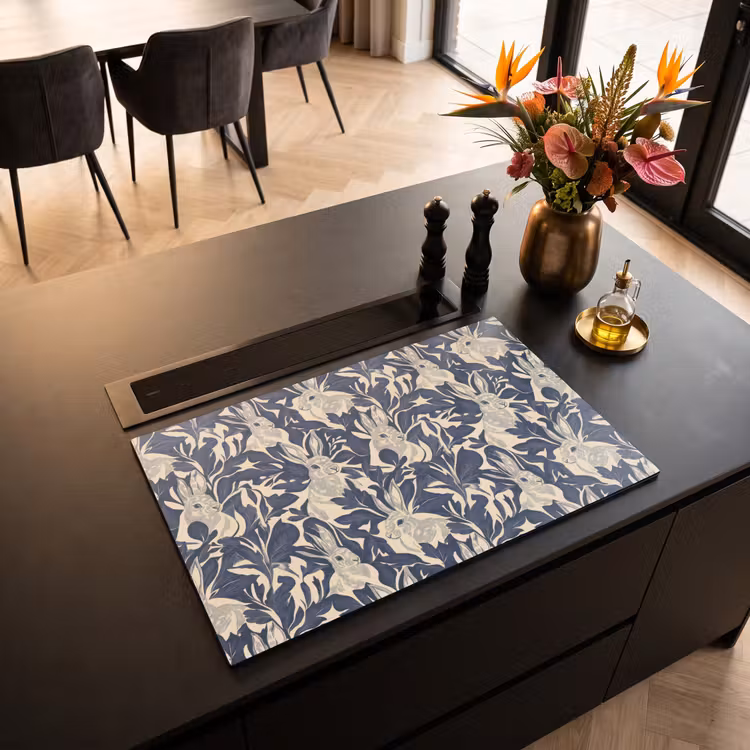 Inductie beschermer - Hazen - Bladeren - Patroon - Blauw - Beige — 5