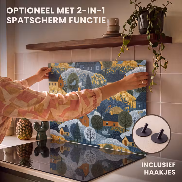Inductie beschermer - Huisjes - Bloemen - Patroon - Geel - Blauw — 10