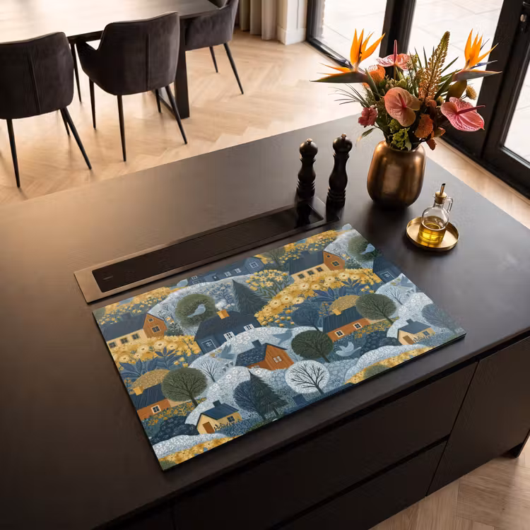 Inductie beschermer - Huisjes - Bloemen - Patroon - Geel - Blauw — 5
