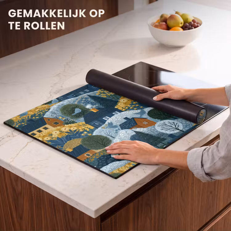 Inductie beschermer - Huisjes - Bloemen - Patroon - Geel - Blauw — 7