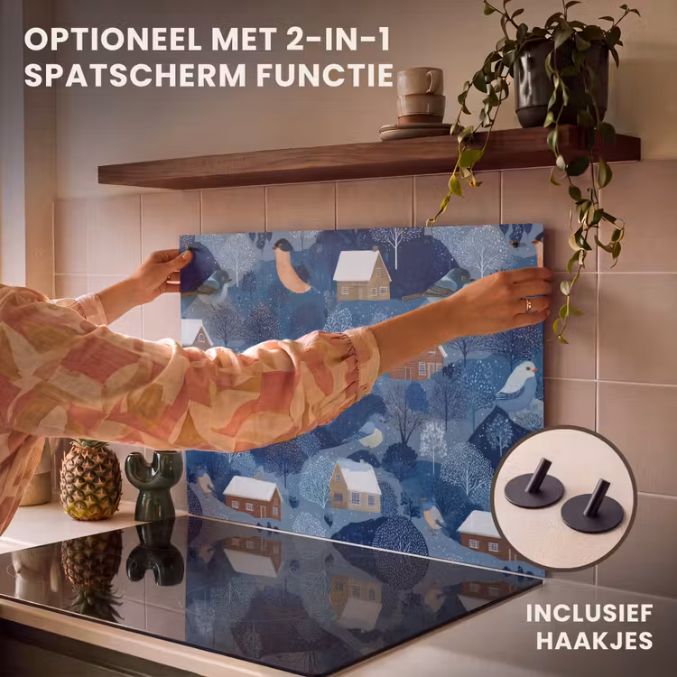 Inductie beschermer - Huisjes - Vogels - Sneeuw - Winter - Blauw — 10