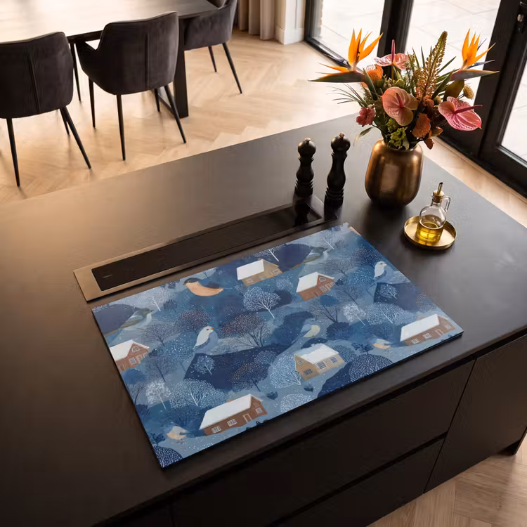 Inductie beschermer - Huisjes - Vogels - Sneeuw - Winter - Blauw — 5