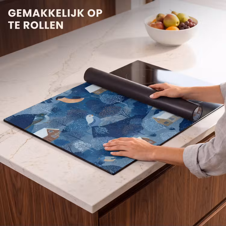 Inductie beschermer - Huisjes - Vogels - Sneeuw - Winter - Blauw — 7