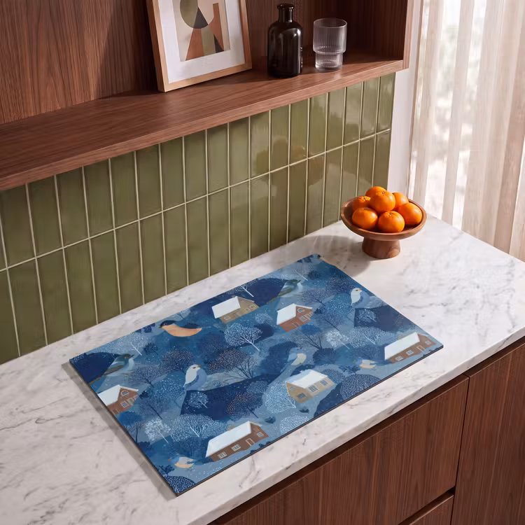 Inductie beschermer - Huisjes - Vogels - Sneeuw - Winter - Blauw — 8