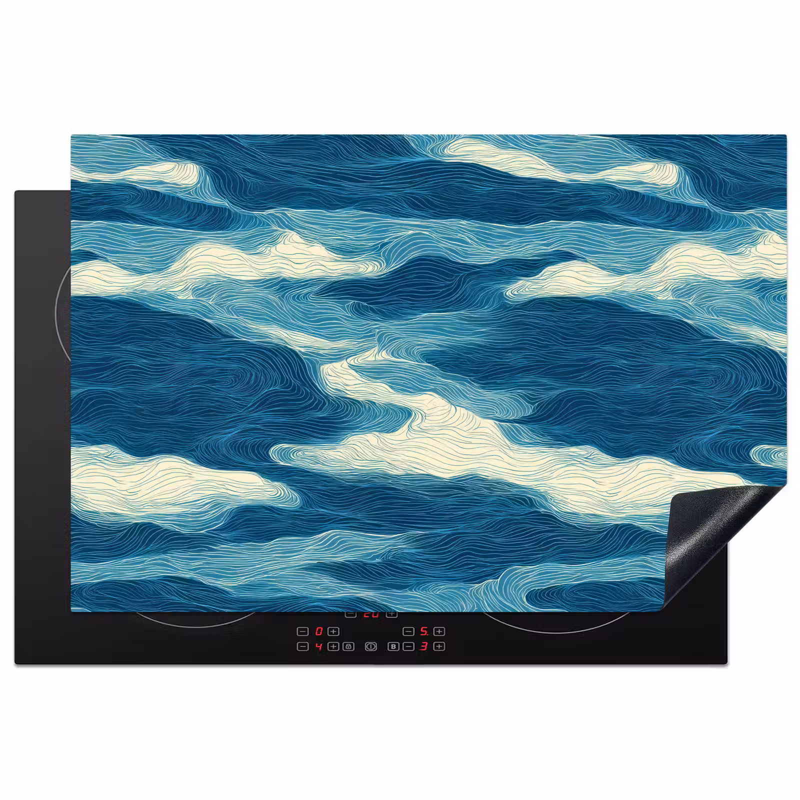 Inductie beschermer - Golven - Abstract - Patroon - Blauw - Wit — 1