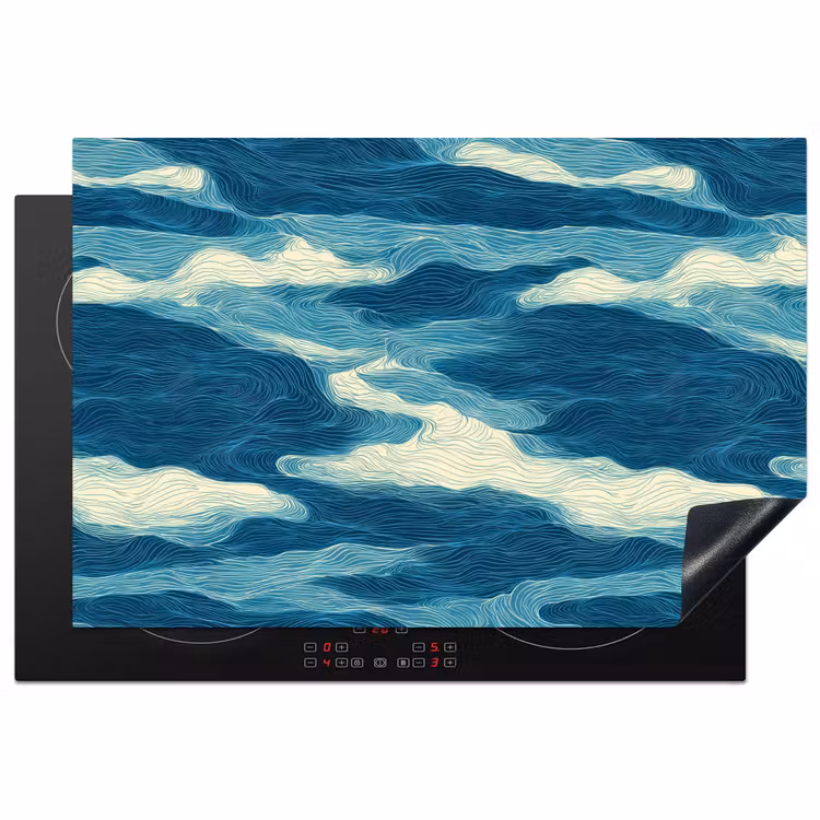 Inductie beschermer - Golven - Abstract - Patroon - Blauw - Wit — 1