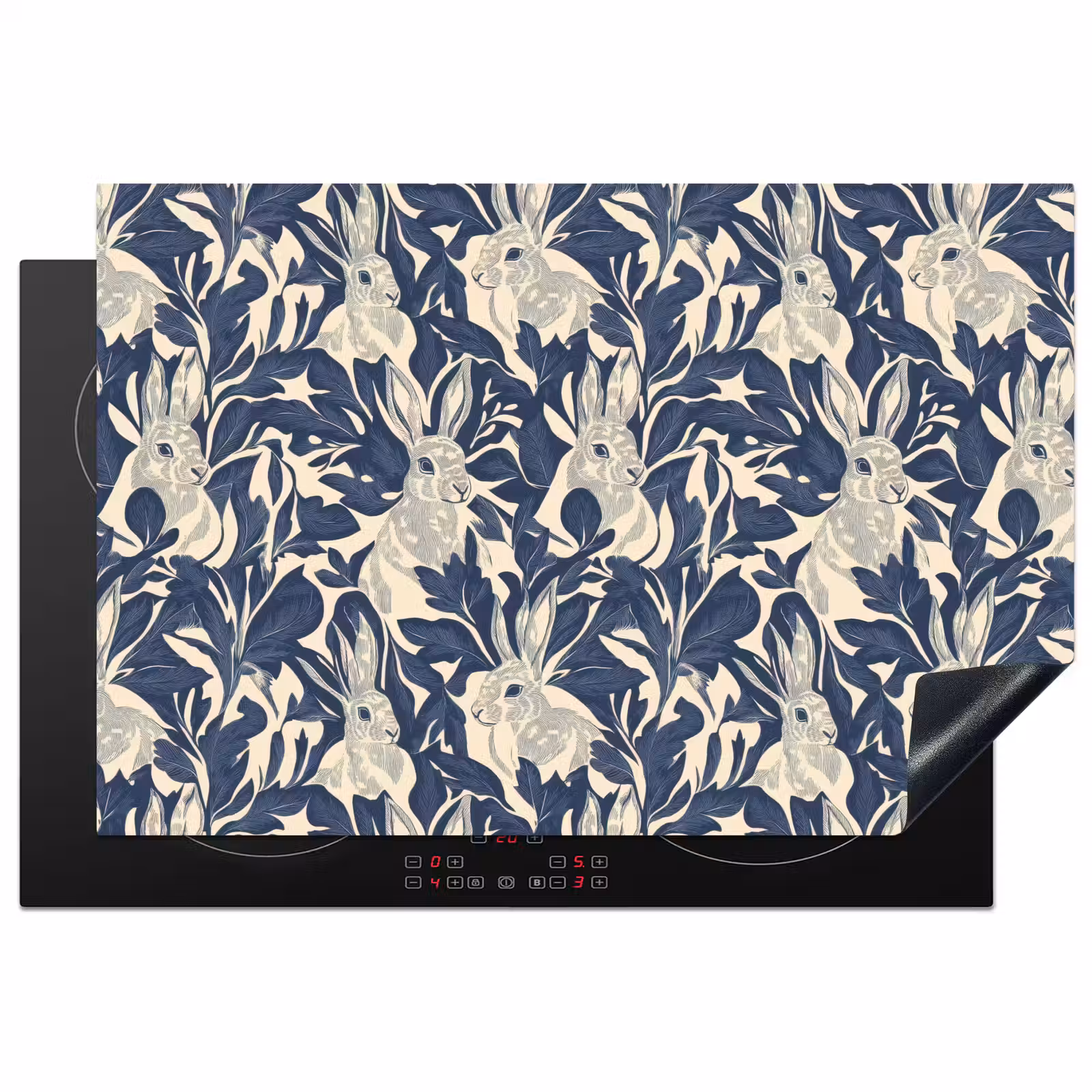 Inductie beschermer - Hazen - Bladeren - Patroon - Blauw - Beige — 1
