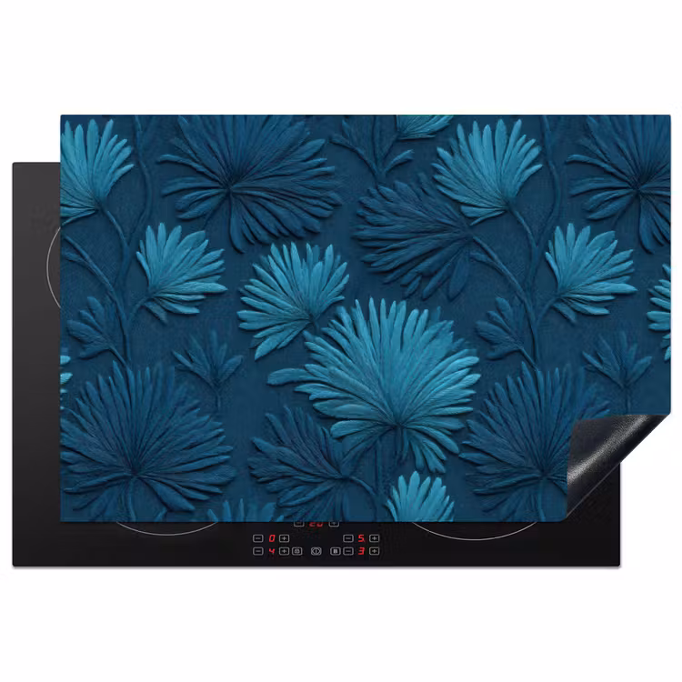 Inductie beschermer - Bladeren - Reliëf - Patroon - Oceaanblauw - Modern — 1