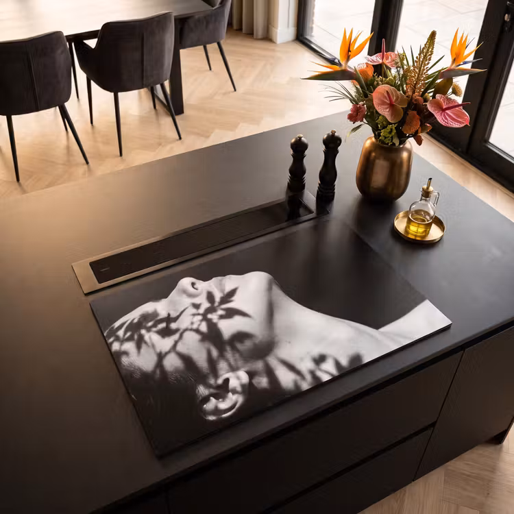 Inductie beschermer - Gezicht - Schaduw - Bladeren - Zwart - Wit - Intiem — 5