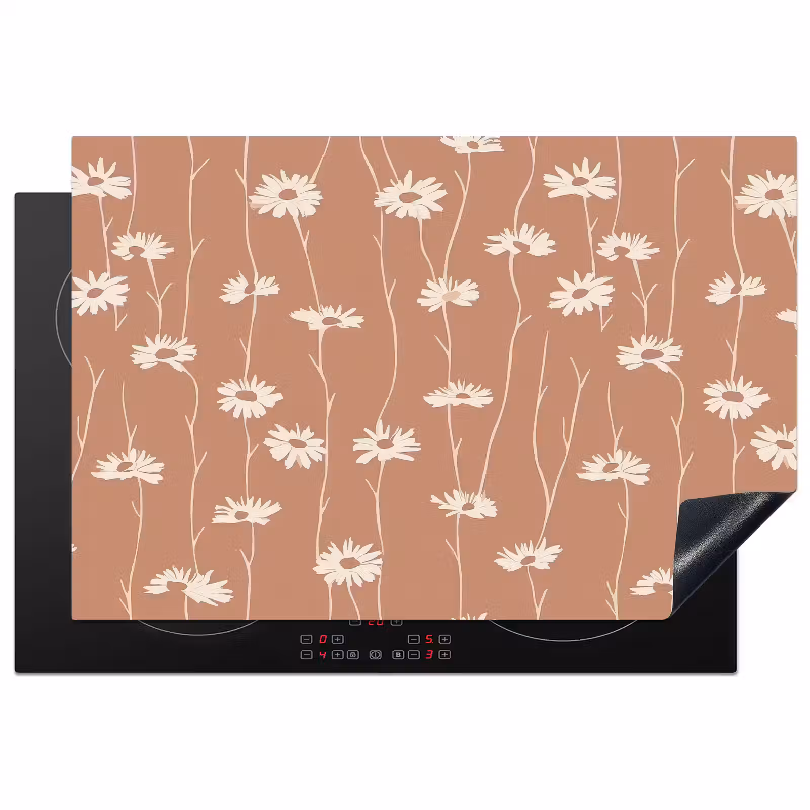Inductie beschermer - Madeliefjes - Subtiel - Terracotta — 1