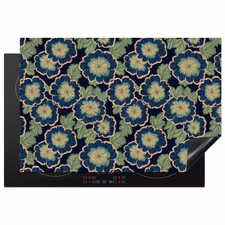 Inductie beschermer - Bloemen - Borduurwerk - Patroon - Blauw - Groen — 1
