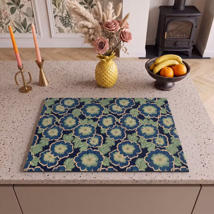 Inductie beschermer - Bloemen - Borduurwerk - Patroon - Blauw - Groen — 2
