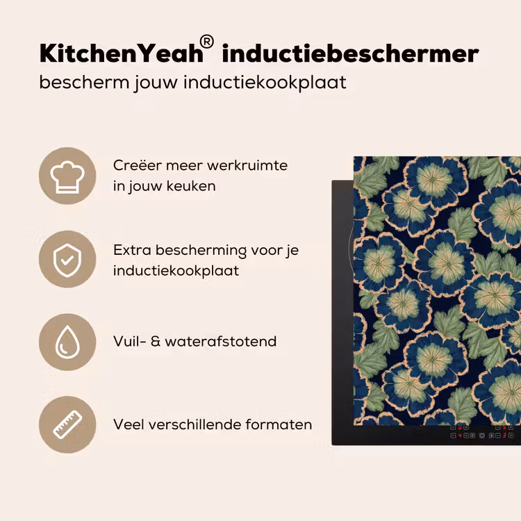 Inductie beschermer - Bloemen - Borduurwerk - Patroon - Blauw - Groen — 4