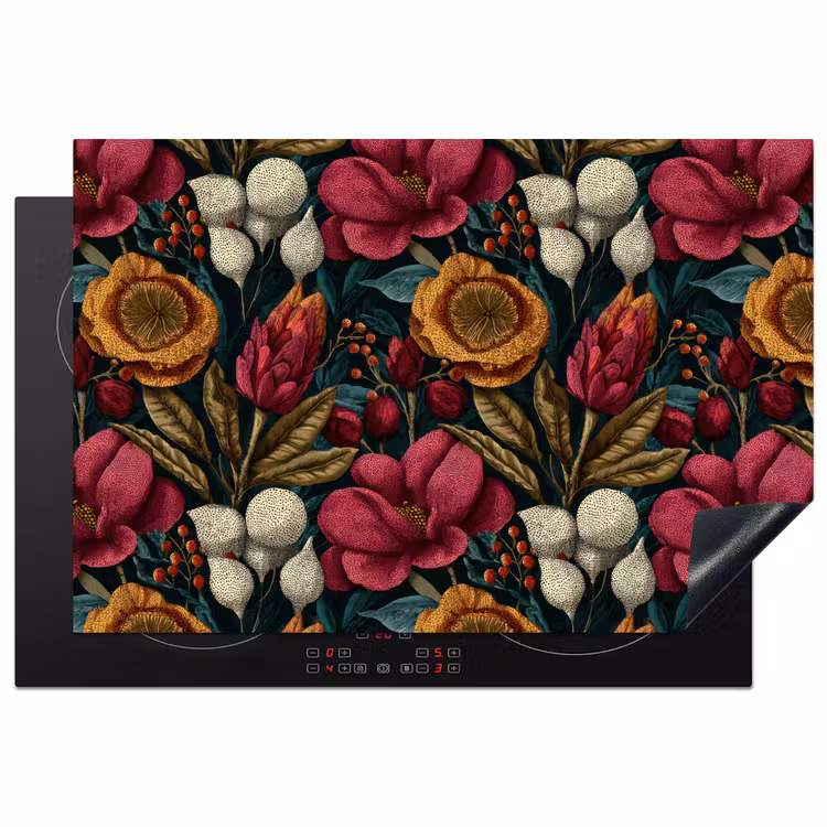 Inductie beschermer - Bloemen - Patroon - Rood - Goud — 1