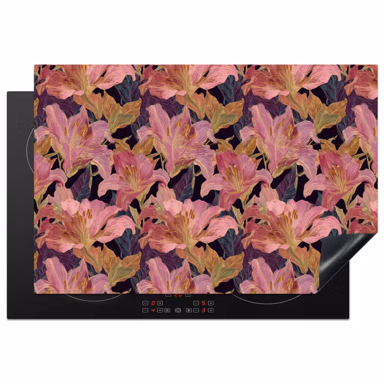Inductie beschermer - Lelies - Patroon - Roze - Goud — 1