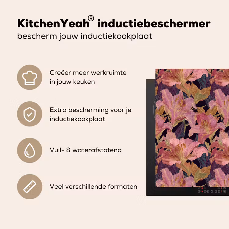 Inductie beschermer - Lelies - Patroon - Roze - Goud — 4