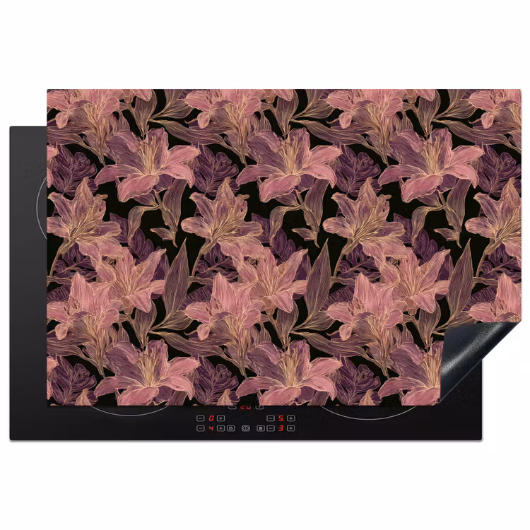 Inductie beschermer - Lelies - Patroon - Paars - Goud — 1