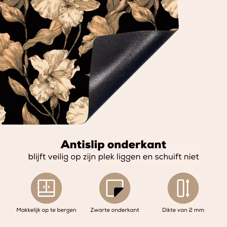 Inductie beschermer - Orchideeën - Lijntekening - Patroon - Beige - Zwart — 9