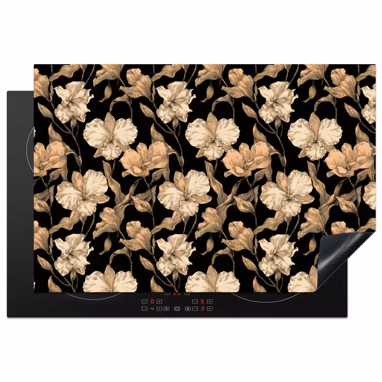 Inductie beschermer - Orchideeën - Lijntekening - Patroon - Beige - Zwart — 1