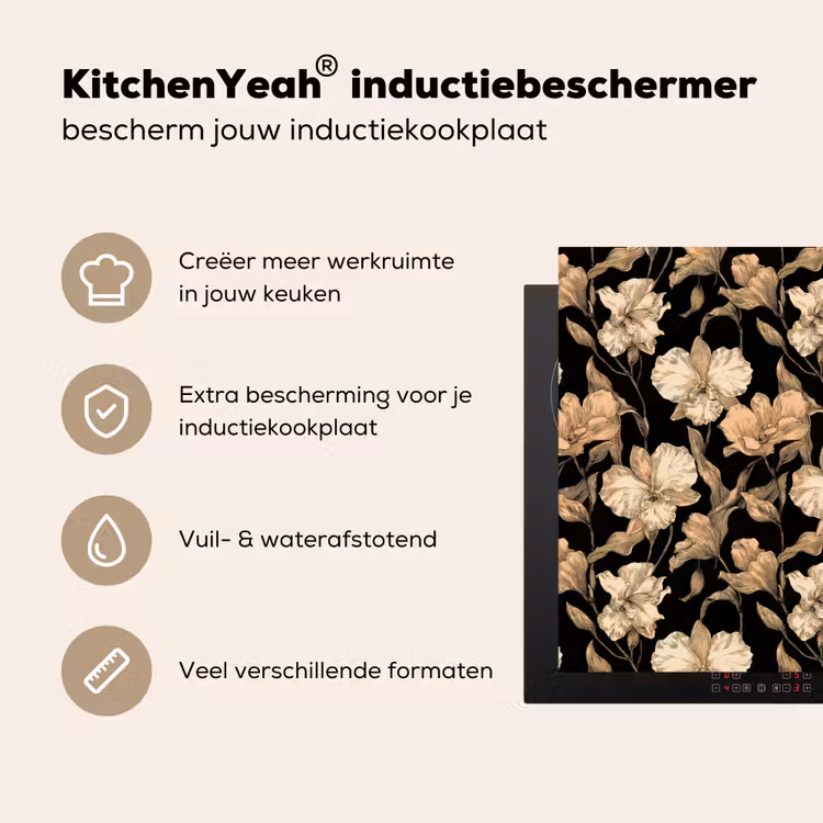 Inductie beschermer - Orchideeën - Lijntekening - Patroon - Beige - Zwart — 4