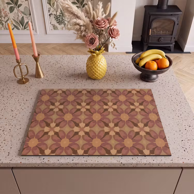 Inductie beschermer - Retro - Bloemen - Bruin — 2