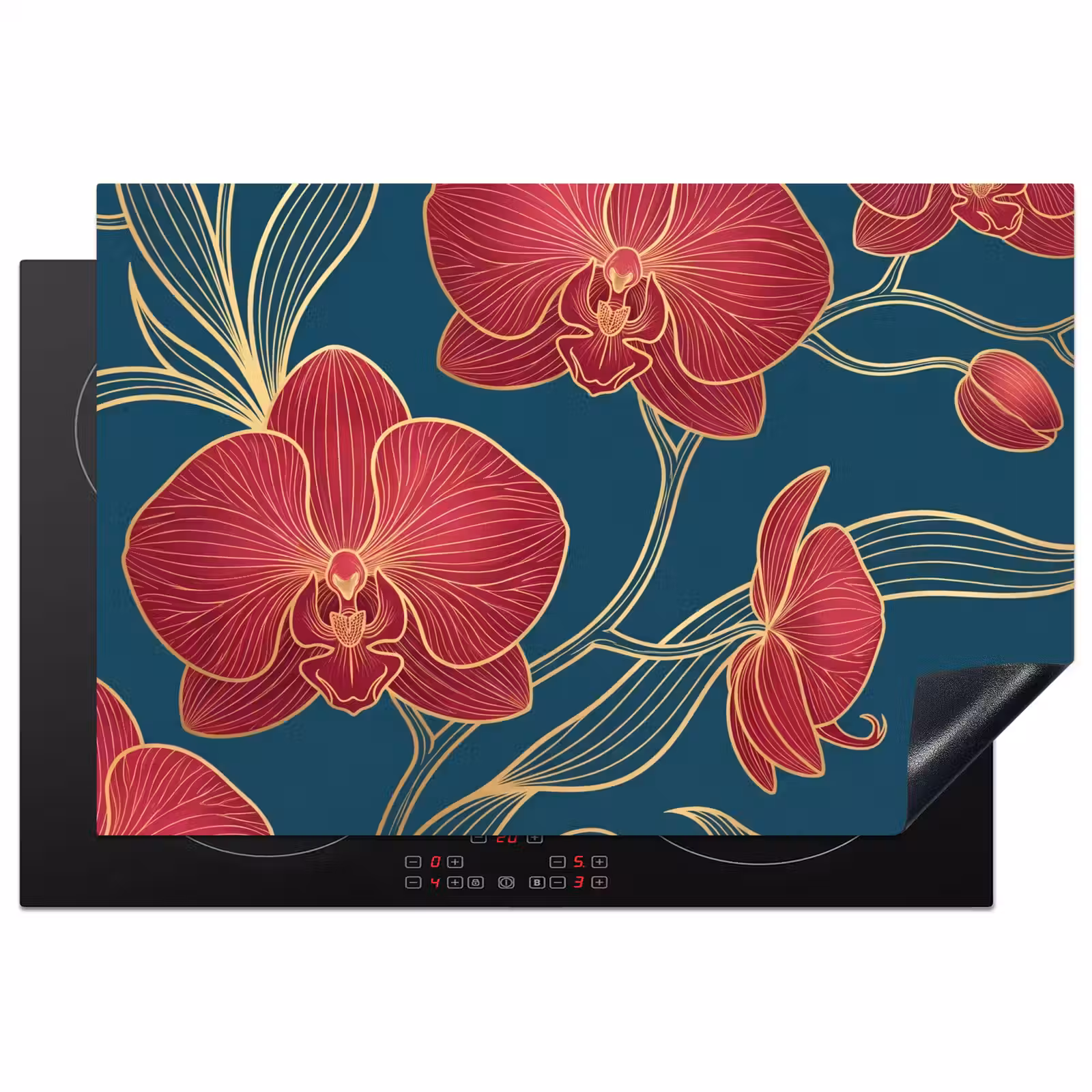 Inductie beschermer - Bloemen - Rood - Goud — 1