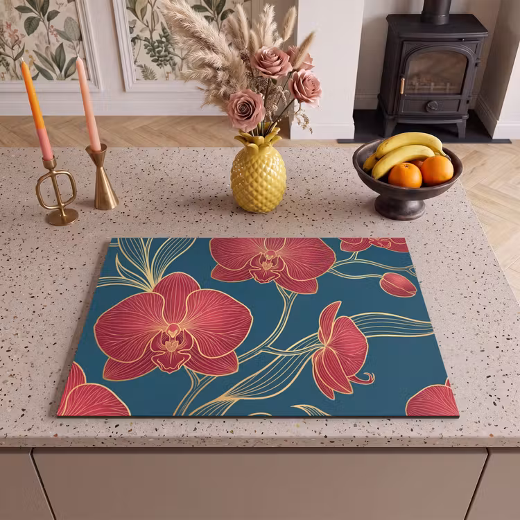 Inductie beschermer - Bloemen - Rood - Goud — 2