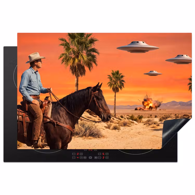 Inductie beschermer - Cowboy - Paard - Woestijn — 1