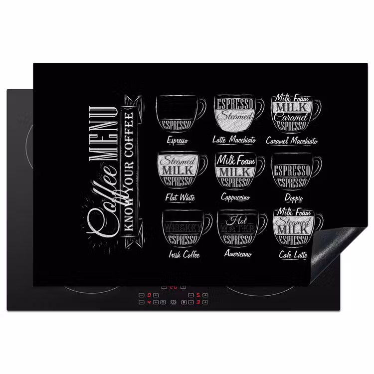 Inductie beschermer - Zwart-Wit Menukunst van Koffiespecialiteiten — 1