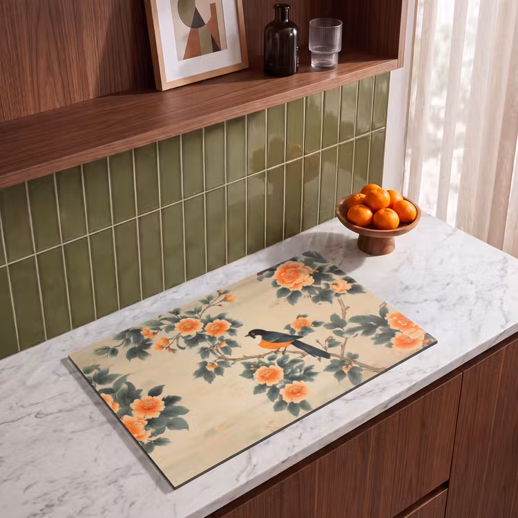 Inductie beschermer - Vogel - Tak - Bloemen - Oranje — 8