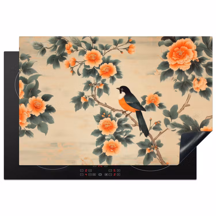 Inductie beschermer - Vogel - Tak - Bloemen - Oranje — 1