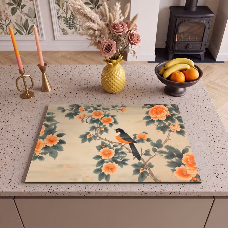 Inductie beschermer - Vogel - Tak - Bloemen - Oranje — 2