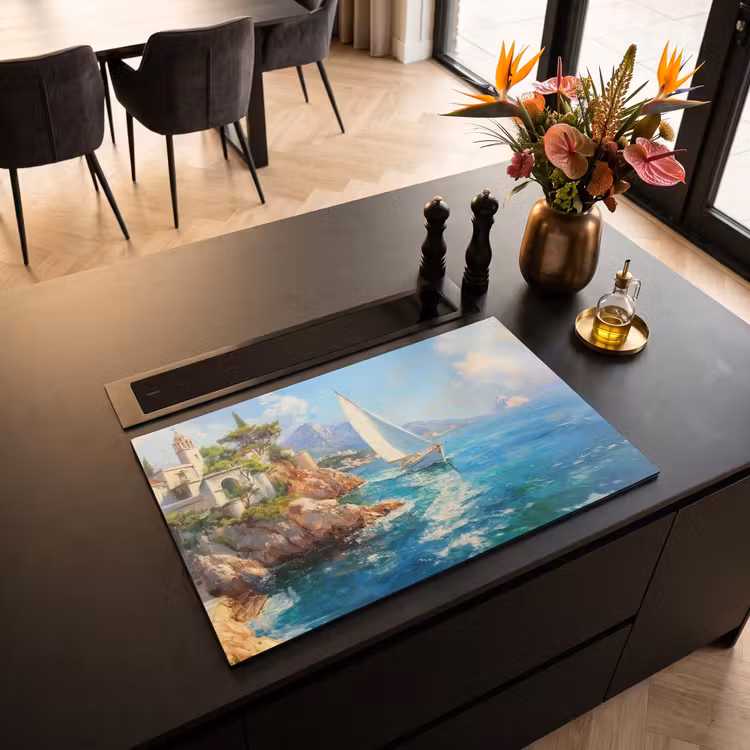 Inductie beschermer - Zeilboot - Rotsen - Kust - Huizen — 5