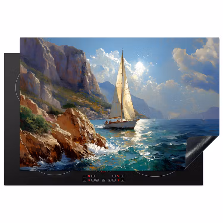 Inductie beschermer - Zeilschip - Zee - Rotsen - Wolken — 1