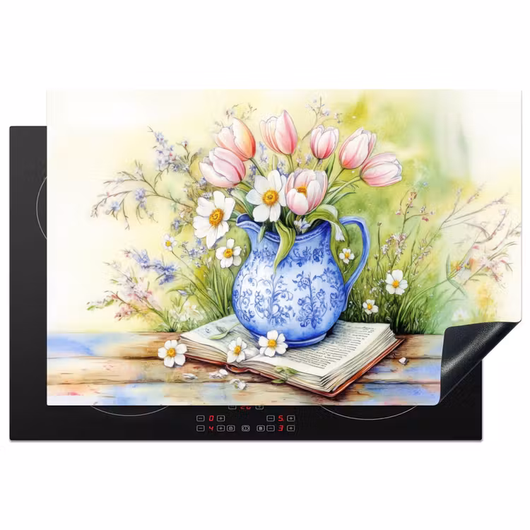 Inductie beschermer - Vaas - Delftsblauw - Madeliefjes — 1
