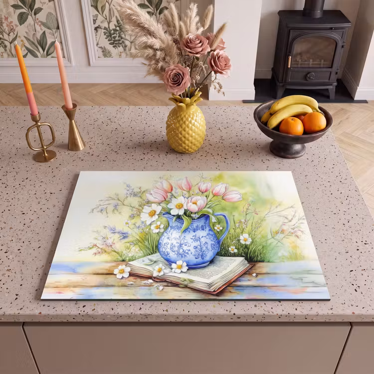 Inductie beschermer - Vaas - Delftsblauw - Madeliefjes — 2