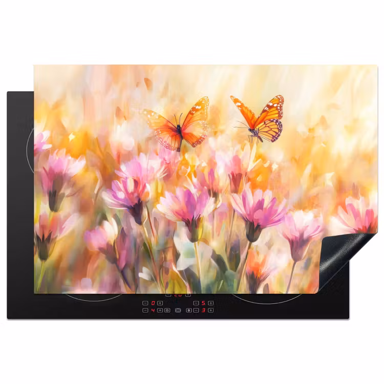 Inductie beschermer - Vlinders - Oranje - Bloemen — 1