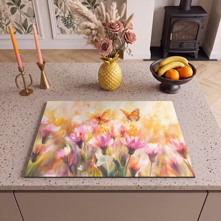Inductie beschermer - Vlinders - Oranje - Bloemen — 2
