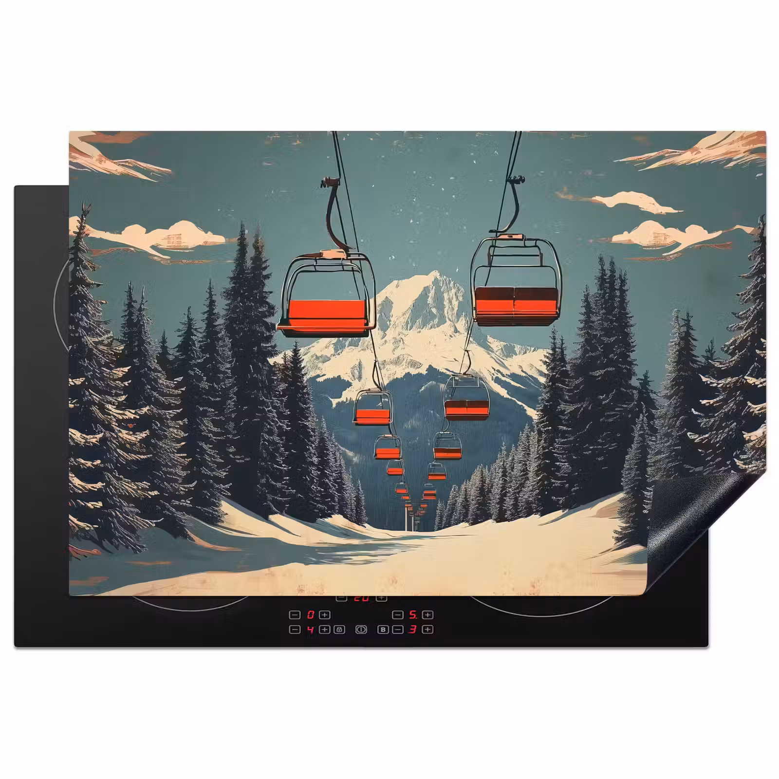 Inductie beschermer - Sneeuw - Skilift - Rood - Bomen — 1