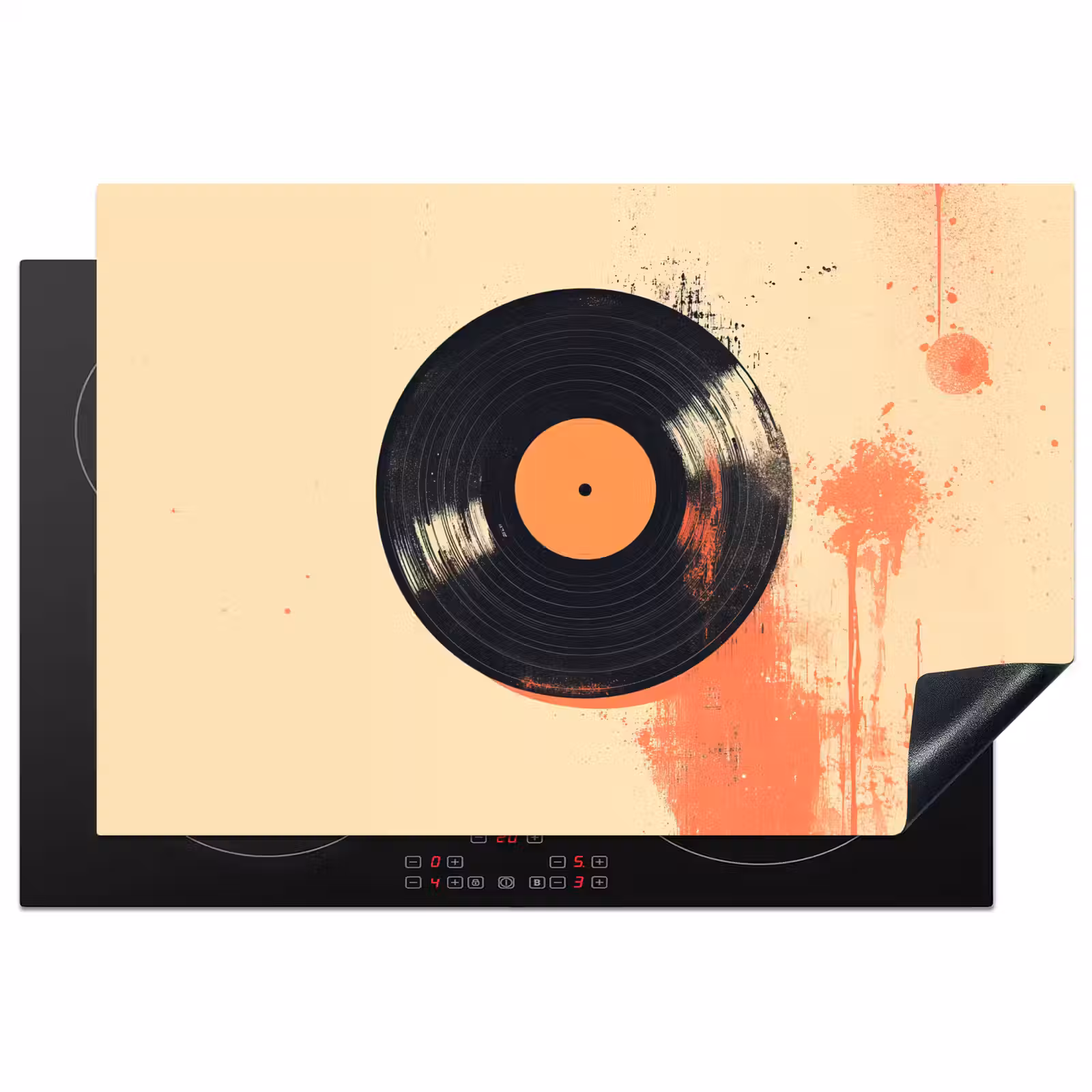 Inductie beschermer - Vinylplaat - Zwart - Verfspatten - Retro — 1