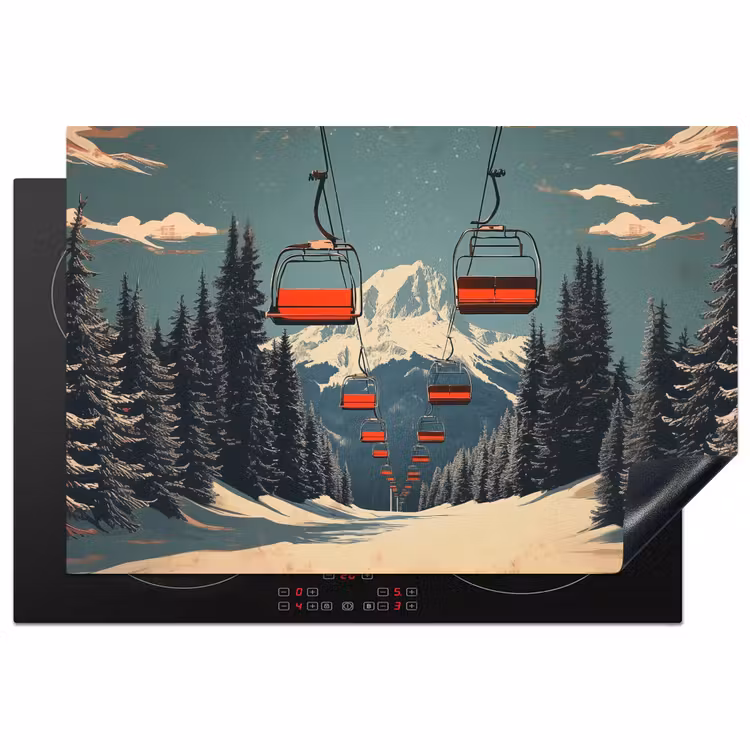 Inductie beschermer - Sneeuw - Skilift - Rood - Bomen — 1