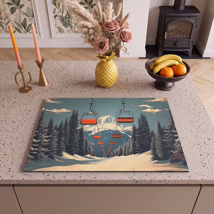Inductie beschermer - Sneeuw - Skilift - Rood - Bomen — 2