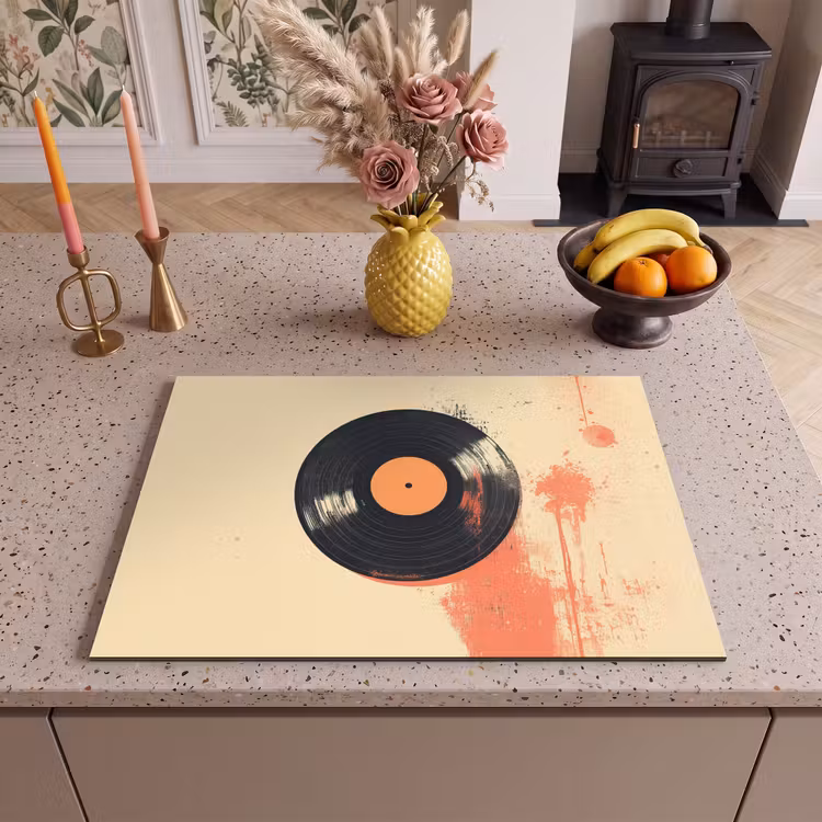 Inductie beschermer - Vinylplaat - Zwart - Verfspatten - Retro — 2
